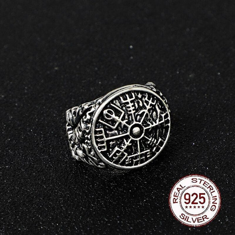 Anillo Vikingo de Plata de Ley 925 - Vegvisir Leafing Anillo Vikingo de Plata de Ley 925 - Vegvisir Leafing