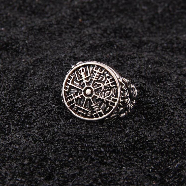 Anillo Vikingo de Plata de Ley 925 - Vegvisir Leafing Anillo Vikingo de Plata de Ley 925 - Vegvisir Leafing