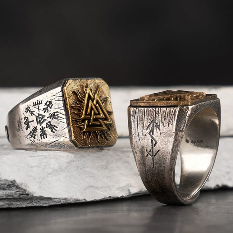 Anillo vikingo de plata de ley 925 - The Solar Valknut Anillo vikingo de plata de ley 925 - The Solar Valknut