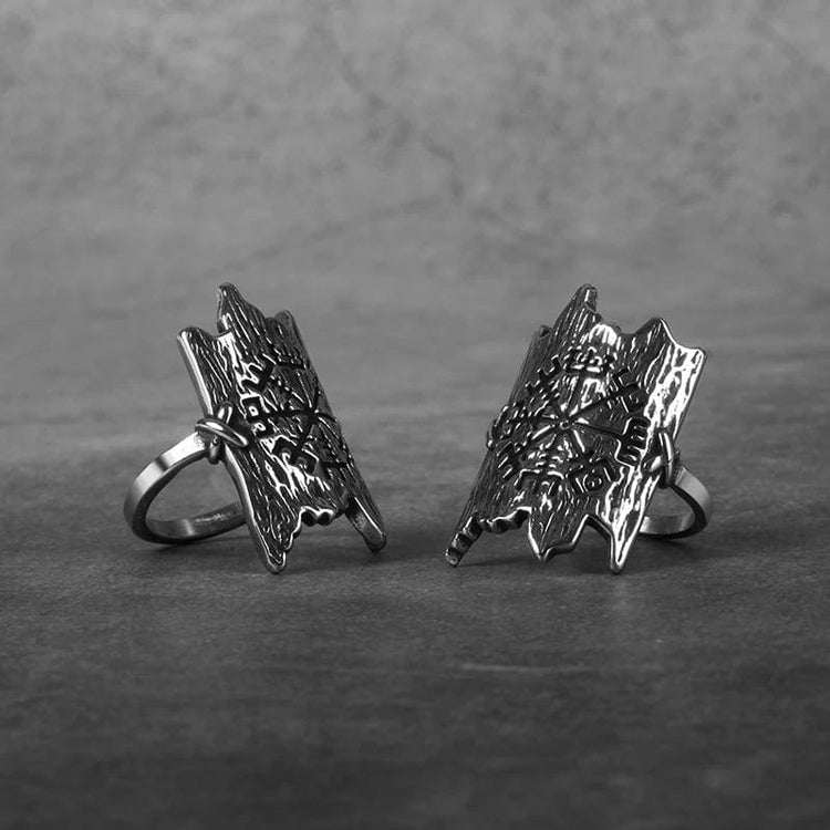 Anillo vikingo l'écorse grabado con Vegvisir Anillo vikingo l'écorse grabado con Vegvisir