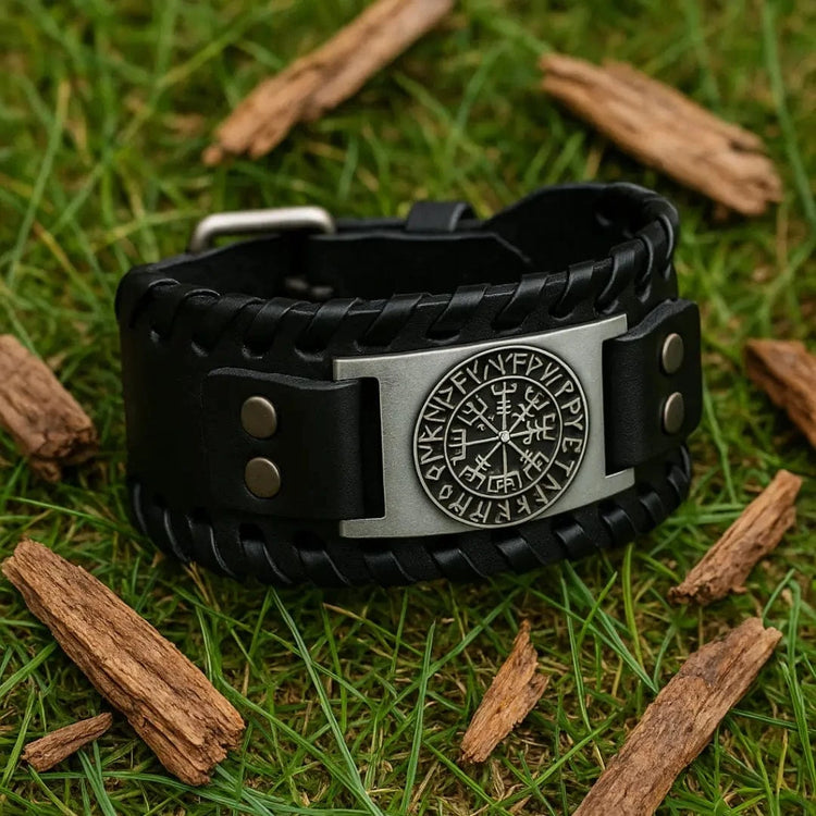 Pulsera de cuero negro - Rune Viking Pulsera de cuero negro - Rune Viking
