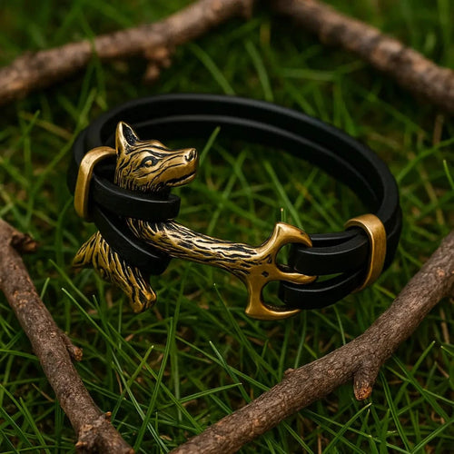Bracelet viking Bracelet Viking Tête de Fenrir en cuir - Odins Hall