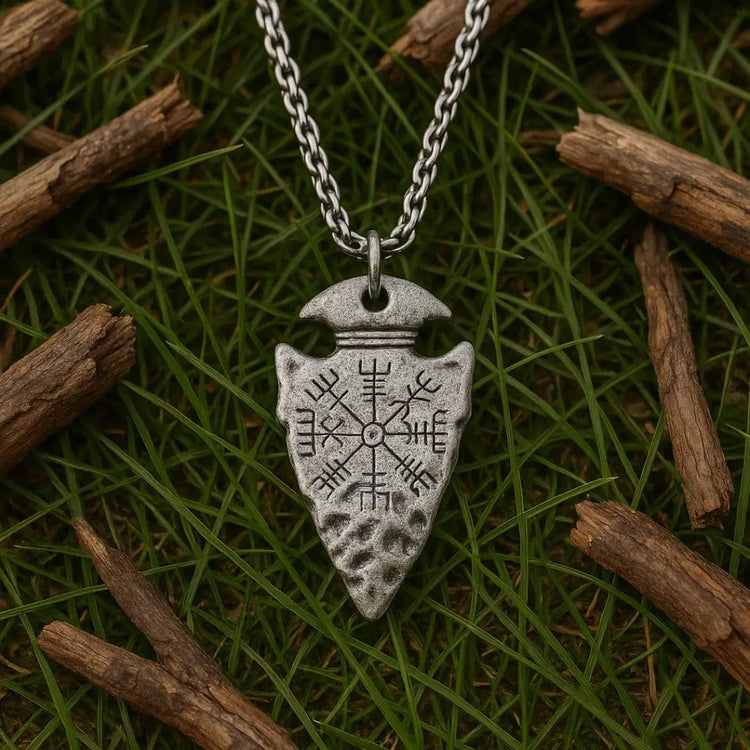 Collar de punta de lanza vikinga - Símbolo de Vegvisir Collar de punta de lanza vikinga - Símbolo de Vegvisir