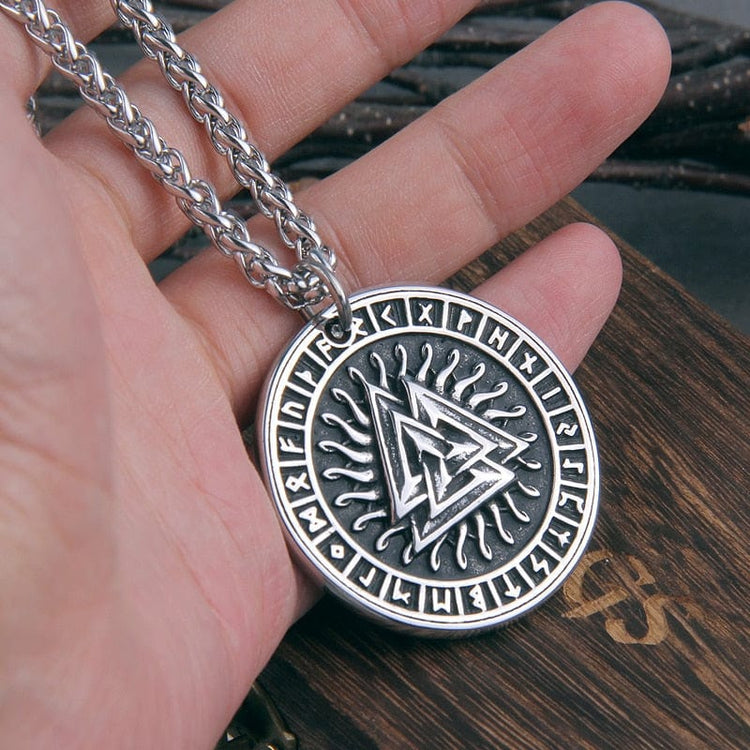 Collar Vikingo \"Colgante Sol Rúnico y Valknut Collar Vikingo \"Colgante Sol Rúnico y Valknut