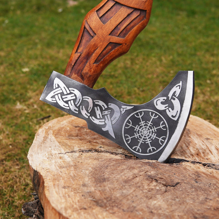 Hacha de guerrero vikingo - \"Colère d'Huginn et Muninn\" (Ira de Huginn y Muninn) Hacha de guerrero vikingo - \"Colère d'Huginn et Muninn\" (Ira de Huginn y Muninn)