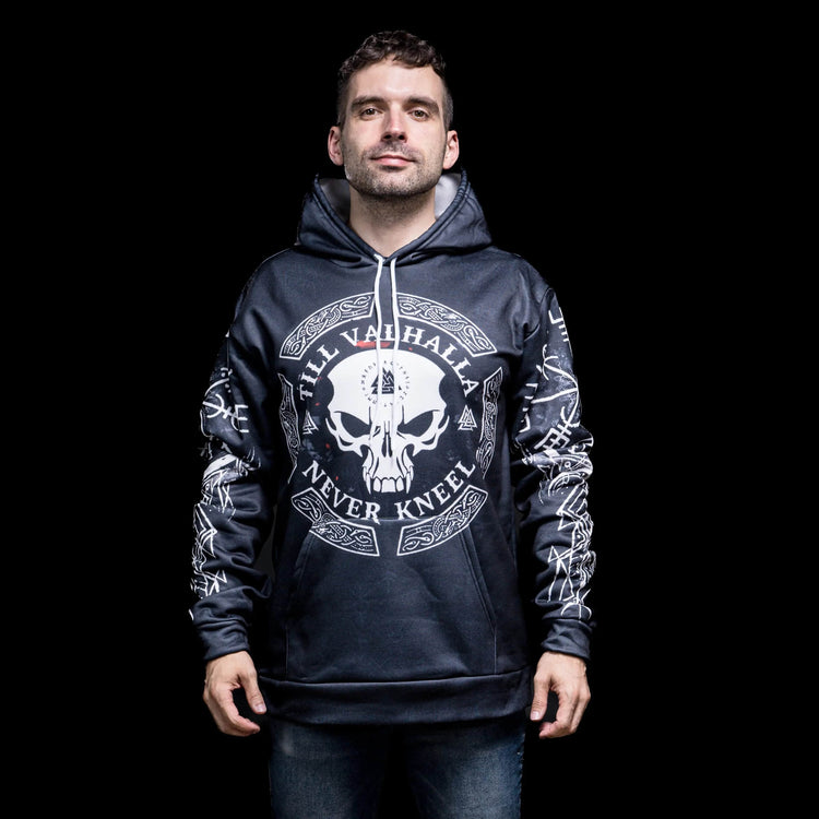 Sudadera vikinga con capucha \"Warrior Skull Hoodie - Journey to Valhalla Sudadera vikinga con capucha \"Warrior Skull Hoodie - Journey to Valhalla
