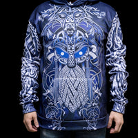 Sudadera vikinga con capucha \"Fenrir y Odín - Duelo de destinos Sudadera vikinga con capucha \"Fenrir y Odín - Duelo de destinos