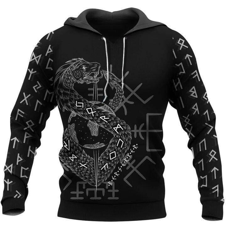Sudadera con capucha vikinga Infinity Ouroboros y Vegvisir Sudadera con capucha vikinga Infinity Ouroboros y Vegvisir