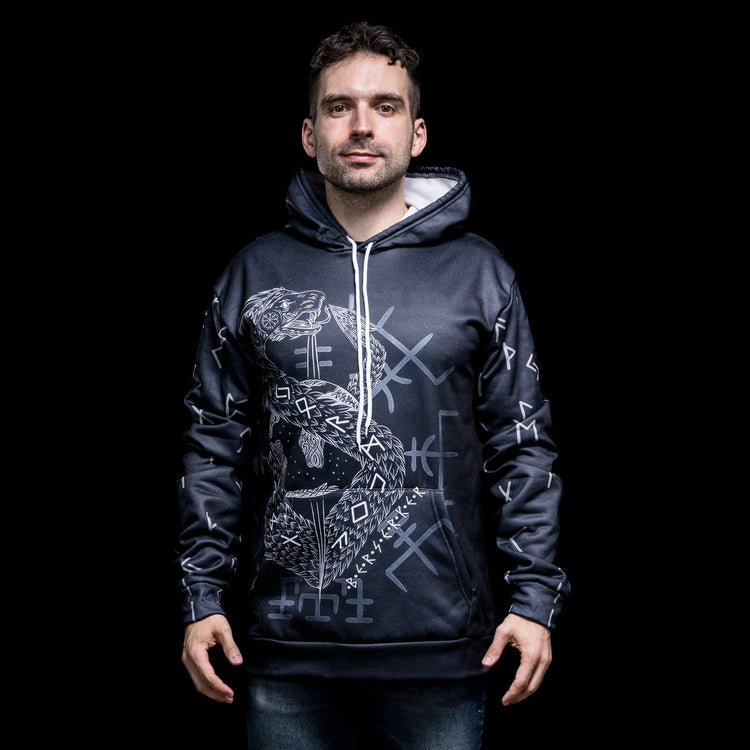 Sudadera con capucha vikinga Infinity Ouroboros y Vegvisir Sudadera con capucha vikinga Infinity Ouroboros y Vegvisir