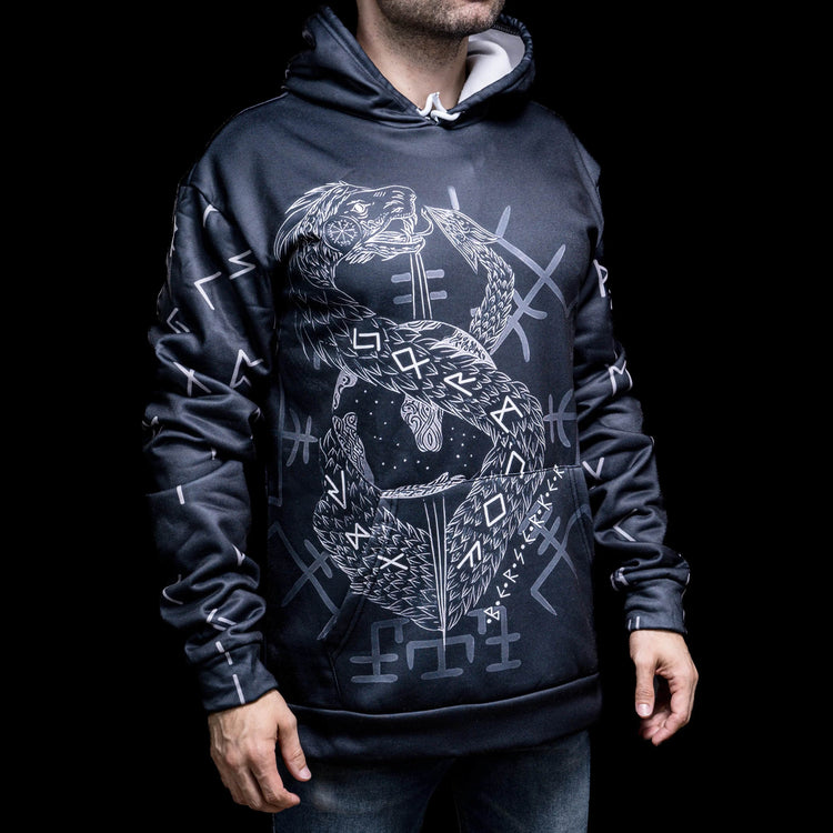 Sudadera con capucha vikinga Infinity Ouroboros y Vegvisir Sudadera con capucha vikinga Infinity Ouroboros y Vegvisir