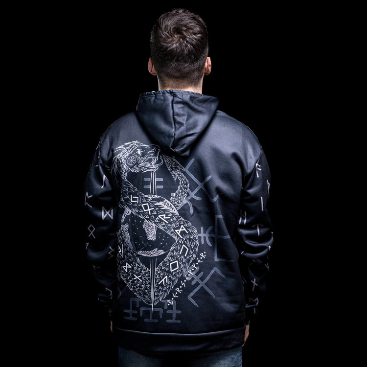 Sudadera con capucha vikinga Infinity Ouroboros y Vegvisir Sudadera con capucha vikinga Infinity Ouroboros y Vegvisir