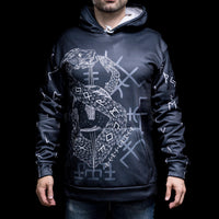 Sudadera con capucha vikinga Infinity Ouroboros y Vegvisir Sudadera con capucha vikinga Infinity Ouroboros y Vegvisir