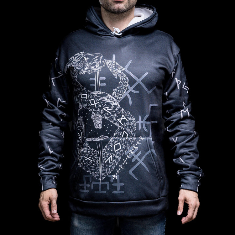 Sudadera con capucha vikinga Infinity Ouroboros y Vegvisir Sudadera con capucha vikinga Infinity Ouroboros y Vegvisir