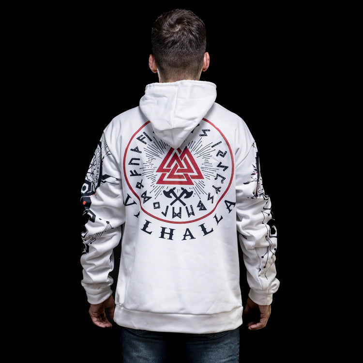 Sudadera vikinga con capucha \"Rune Valknut Path to Valhalla Sudadera vikinga con capucha \"Rune Valknut Path to Valhalla