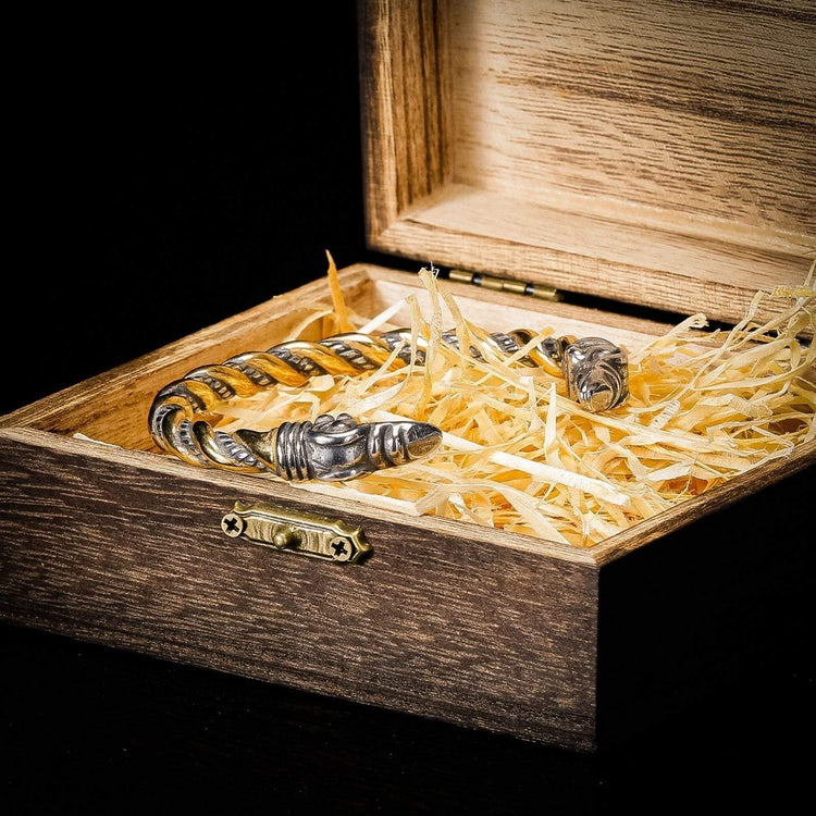 Pulsera de lealtad vikinga - Cuervos de Odín Oro y Plata Pulsera de lealtad vikinga - Cuervos de Odín Oro y Plata