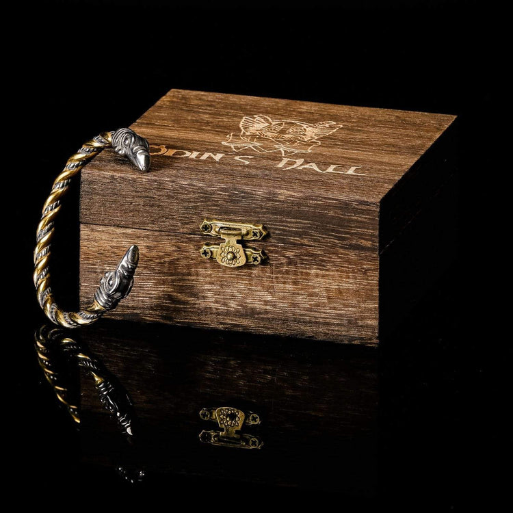 Pulsera de lealtad vikinga - Cuervos de Odín Oro y Plata Pulsera de lealtad vikinga - Cuervos de Odín Oro y Plata