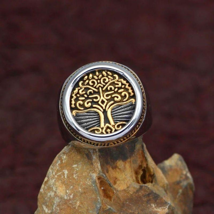 Anillo de sello Golden Tree of Life - acero inoxidable Anillo de sello Golden Tree of Life - acero inoxidable