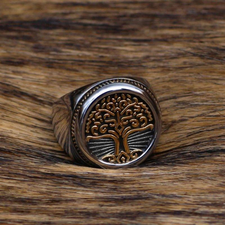 Anillo de sello Golden Tree of Life - acero inoxidable Anillo de sello Golden Tree of Life - acero inoxidable