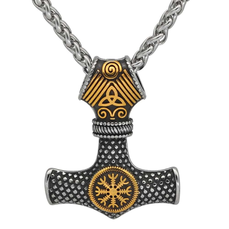 Collar martillo de Thor con casco de terror - Vegvisir Collar martillo de Thor con casco de terror - Vegvisir