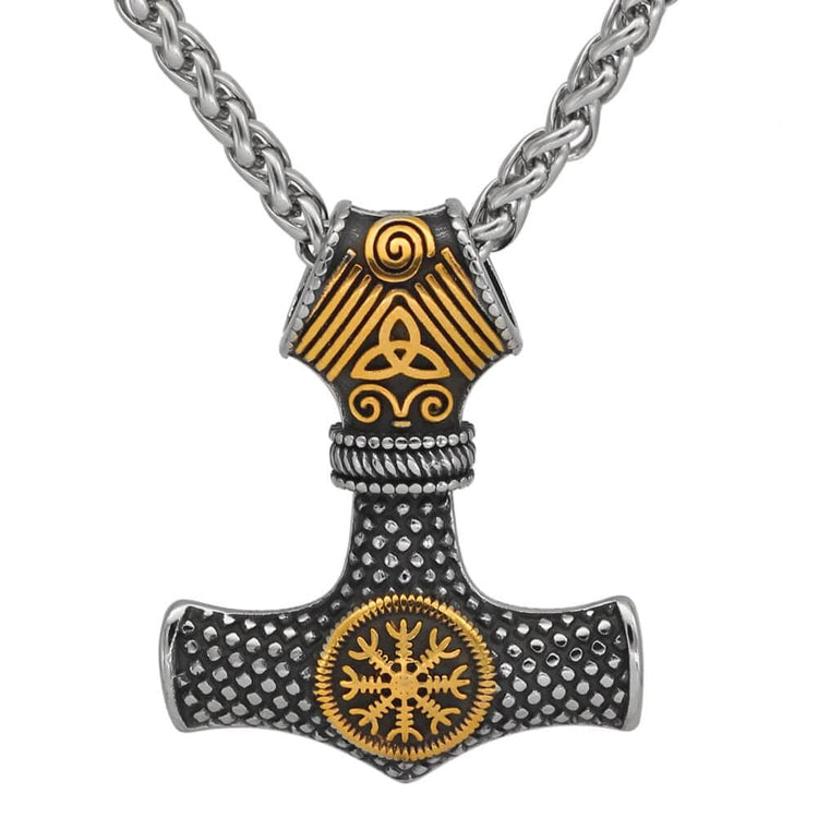 Collar martillo de Thor con casco de terror - Vegvisir Collar martillo de Thor con casco de terror - Vegvisir