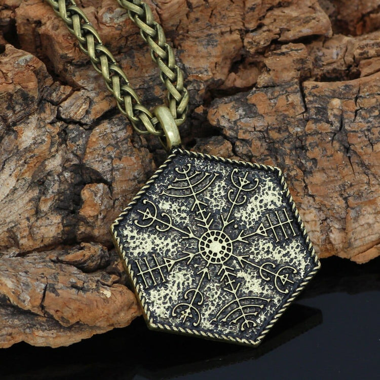 Collar con guía espiritual tallado Vegvisir Collar con guía espiritual tallado Vegvisir