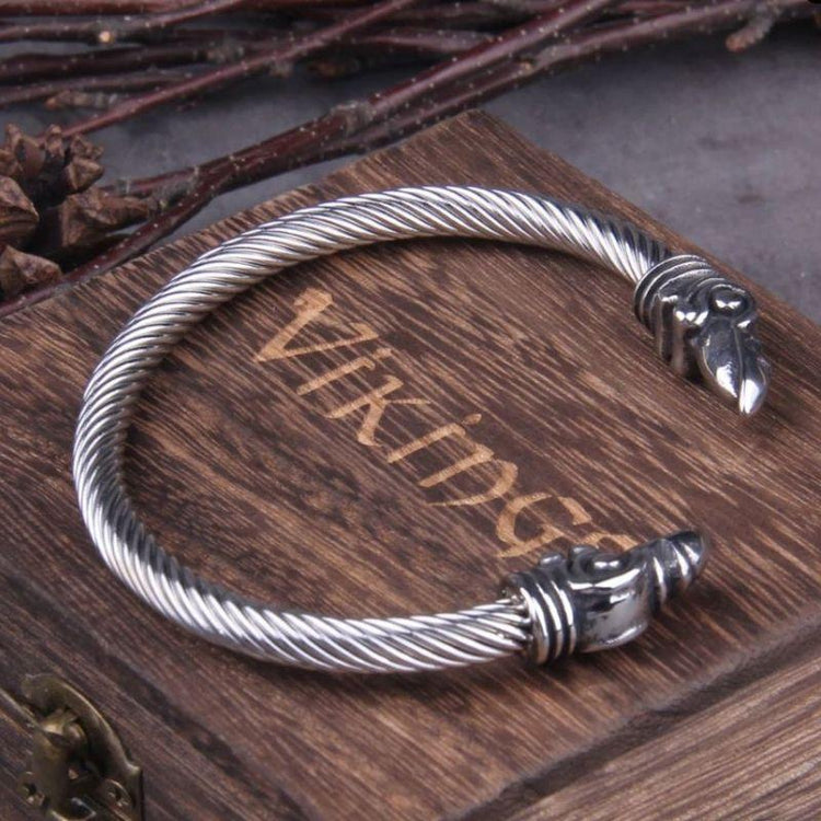 Pulsera de lealtad vikinga - Cuervos de Odín Plata lisa Pulsera de lealtad vikinga - Cuervos de Odín Plata lisa