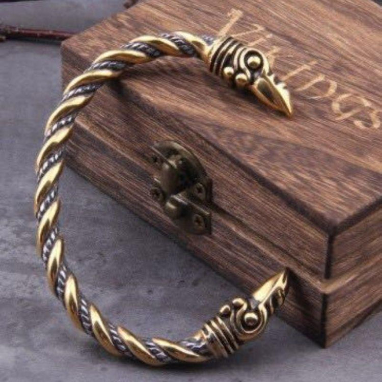 Pulsera de lealtad vikinga - Cuervos de Odín Oro Pulsera de lealtad vikinga - Cuervos de Odín Oro