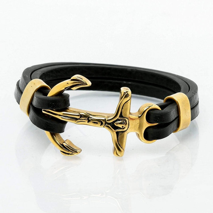 Pulsera vikinga ancla de barco cristiana en cuero Pulsera vikinga ancla de barco cristiana en cuero
