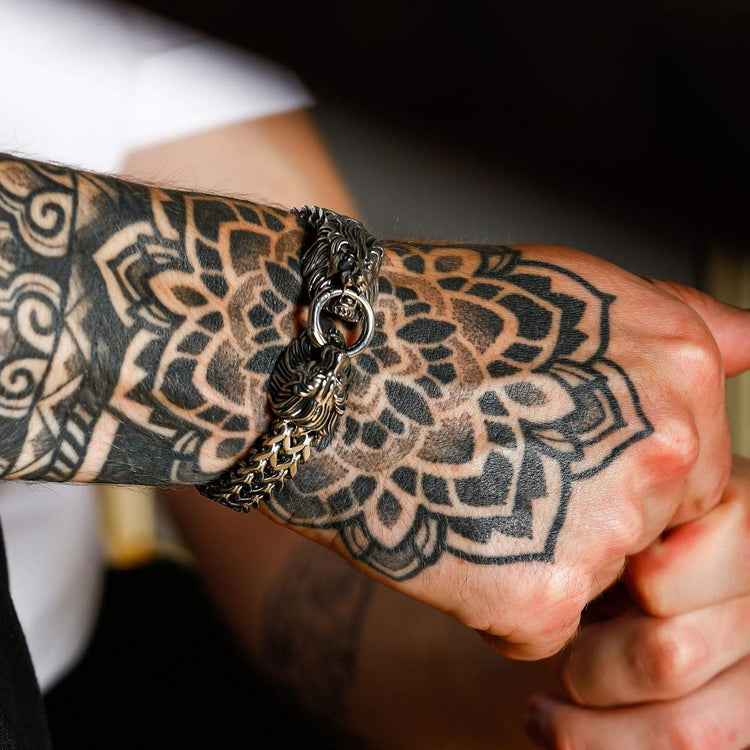 Pulsera de doble cabeza de león Viking - Acero inoxidable Pulsera de doble cabeza de león Viking - Acero inoxidable