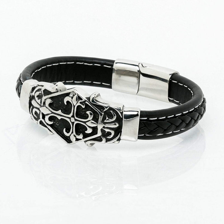 Pulsera vikinga con grabado cristiano en cuero Pulsera vikinga con grabado cristiano en cuero