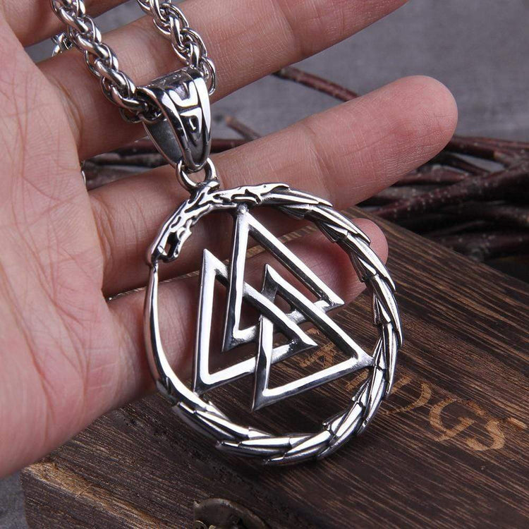 Collar Valknut con dragón guardián de las almas Collar Valknut con dragón guardián de las almas