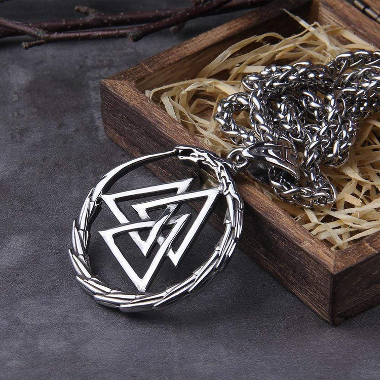 Collar Valknut con dragón guardián de las almas Collar Valknut con dragón guardián de las almas
