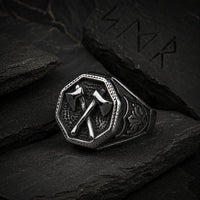 Anillo de hacha de guerra cruzada - acero inoxidable