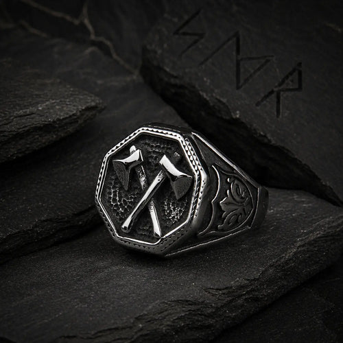 Bague symbolique Bague de hache de guerre croisée - acier inoxydable - Odins Hall