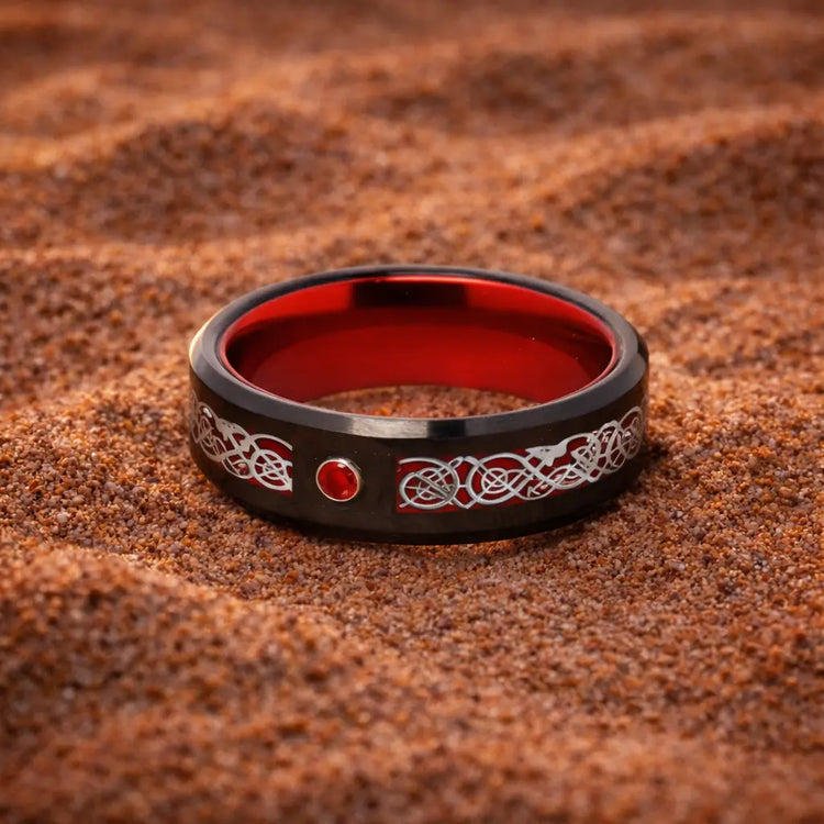 Anillo de Jarl \"Sangre del Valhalla\" en tungsteno