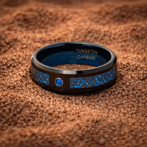 Bague symbolique Bague de Jarl 'valhalla azur' en tungstène - Odins Hall