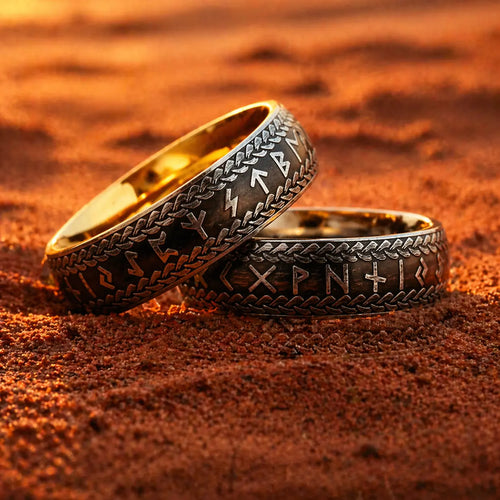 Bague symbolique Bague Viking "Anneau de Midgard Tressé de Runes" - Odins Hall