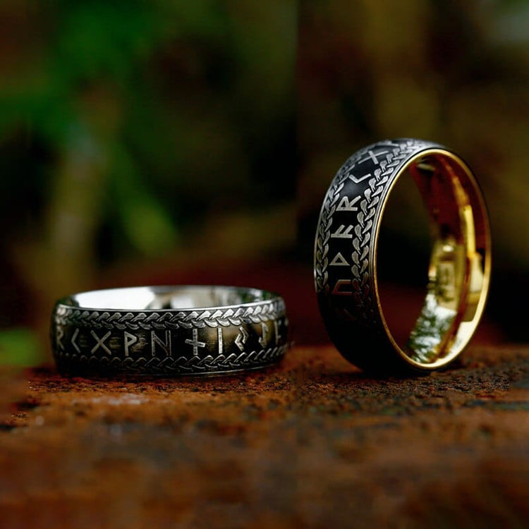 Anillo vikingo "Anillo de Midgard trenzado con runas