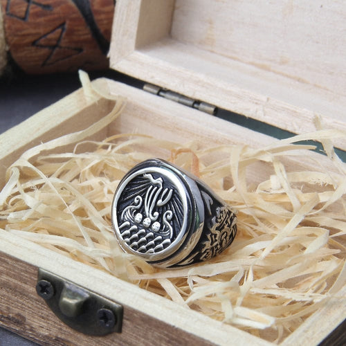 bague Bague Viking "Bague de Jormungandr: Le Drakkar Éternel" 7 / Silver color / With Wooden Box|China - Odins Hall