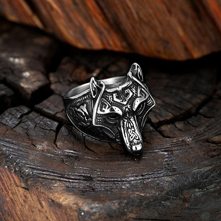 Anillo vikingo Máscara de Fenrir