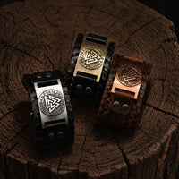 Pulsera de cuero ajustable - Símbolo Valknut®