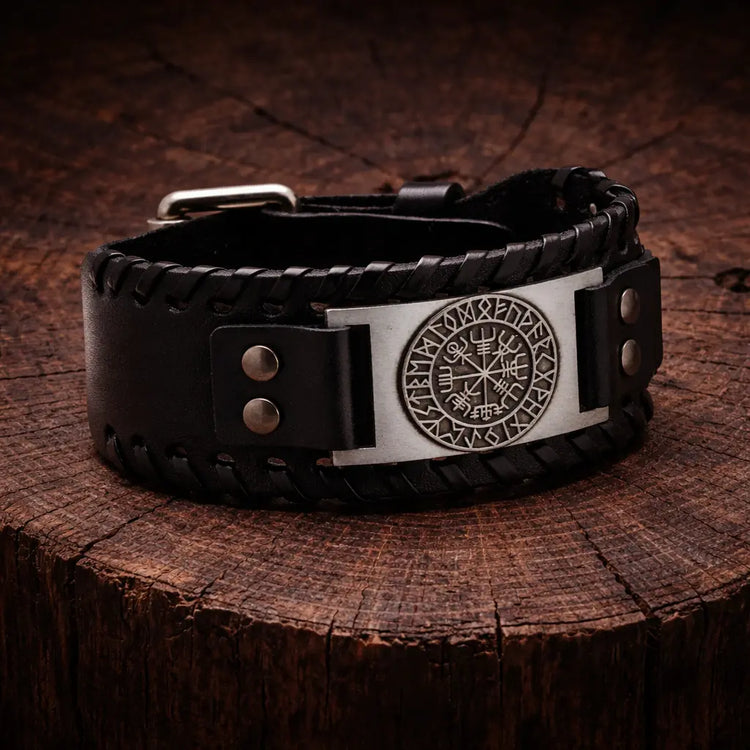 Pulsera de cuero negro - Runa vikinga