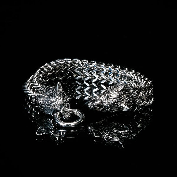 Brazalete Dualidad Vikingo Lobo Fenrir / Plata 925 Y Bronce