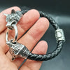 Bracelet Vikings - L' Union Runique Valknut Cuir Noir / 19 cm - Odins Hall