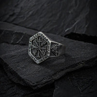 Anillo vikingo con runa Vegvisir - Acero inoxidable