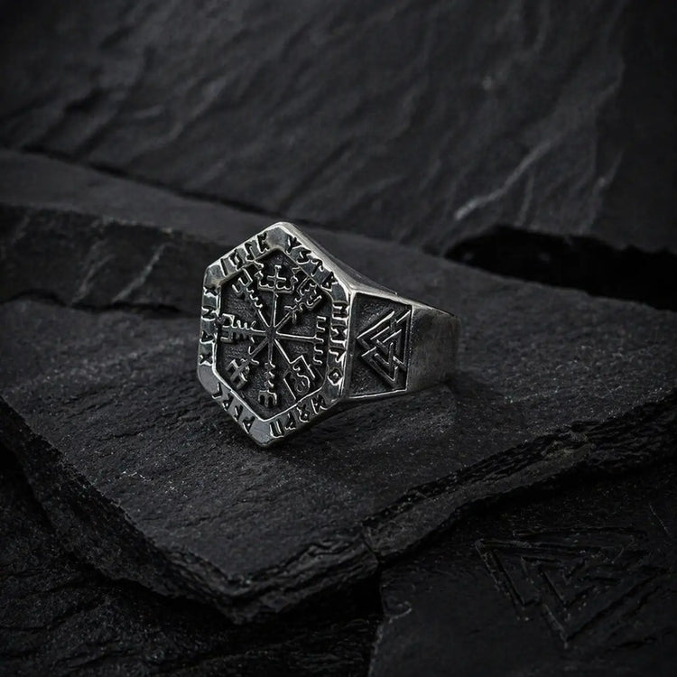 Anillo vikingo con runa Vegvisir - Acero inoxidable