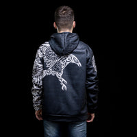 Sudadera vikinga con capucha \"Majestic Raven - Sacred Symbols of Odin