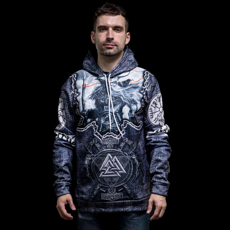 Sudadera con capucha Odín y Gungnir - The Axes of Valknut\" Viking Hoodie