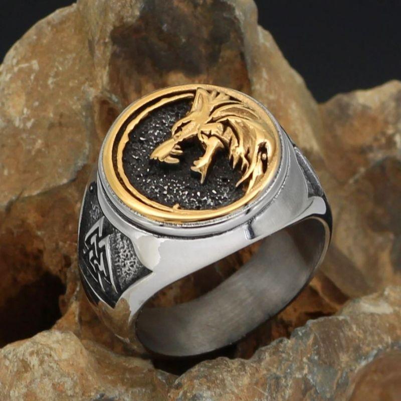 Anillo de cabeza de lobo Viking acero inoxidable Odin s Hall