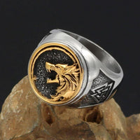 Anillo de cabeza de lobo Viking - acero inoxidable